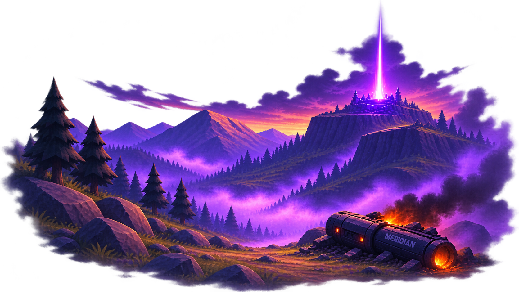 Site MRD-7 — the crashed Meridian on the plateau
